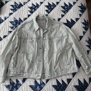 Free People unique striped denim jacket in green and white - size M